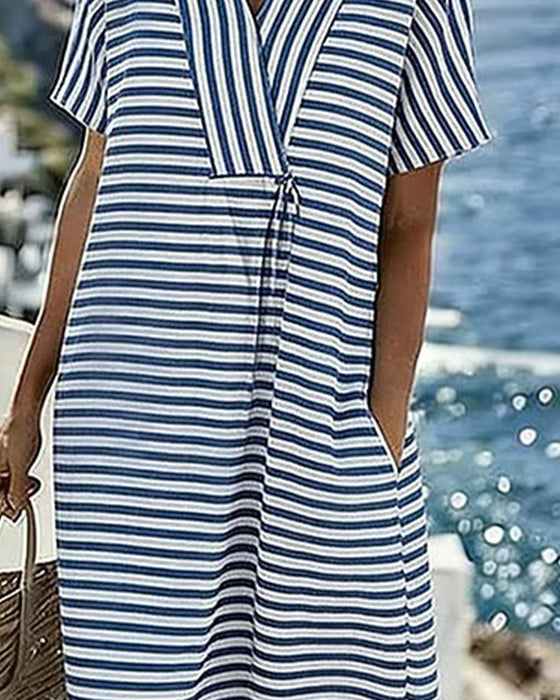 Casual V-Neck Striped Dress