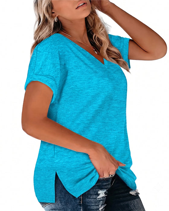 V-Neck Short Sleeve Loose Casual T-Shirt