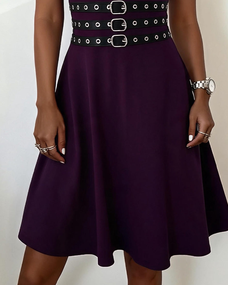 Square Neck Strappy Metal Ring Sleeveless Dress