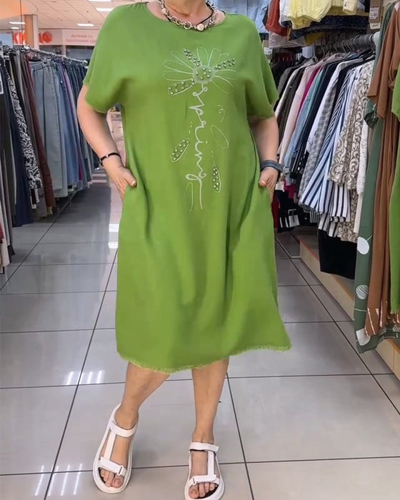 Raw Edge Short Sleeve Loose Casual Dress