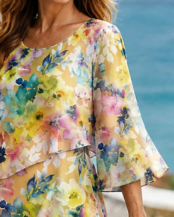 Watercolor Floral Tiered Dress
