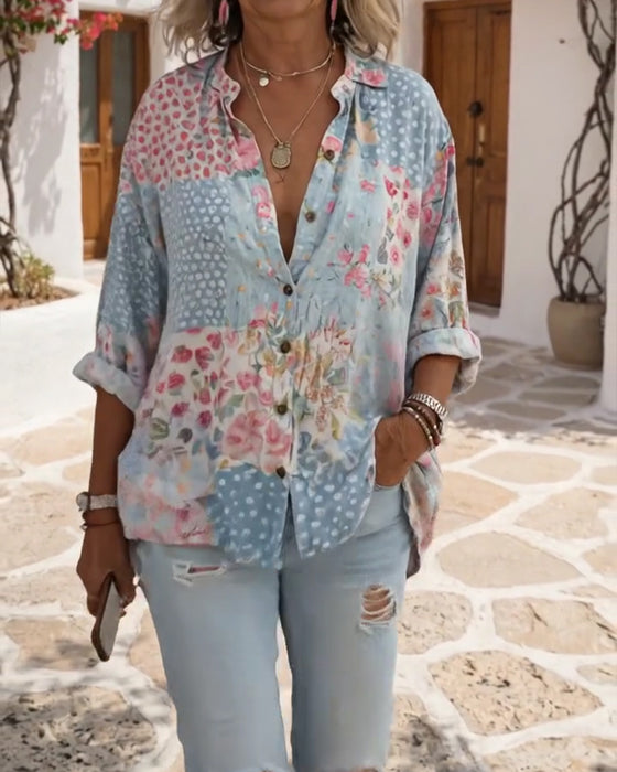 Ditsy Print Stand-Collar Shirt