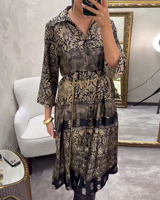 Casual Print Button-Down Pocket Dress