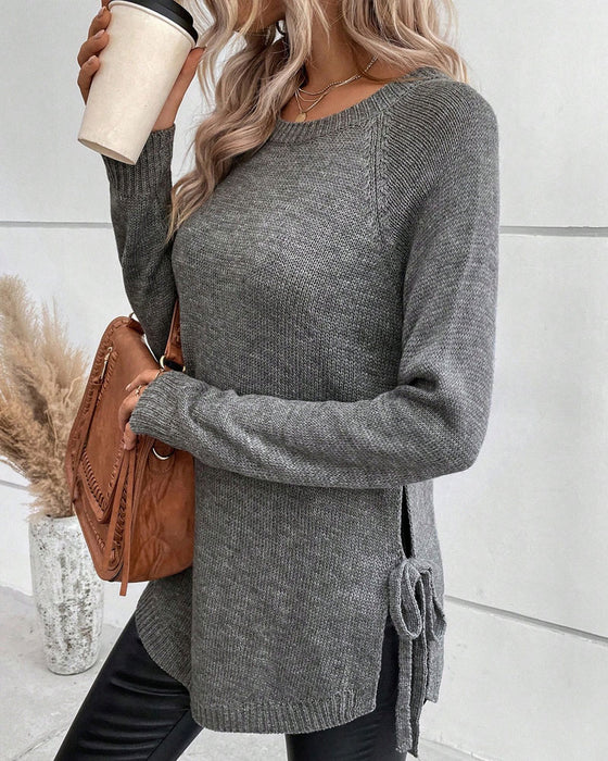 Raglan Sleeve Knot Side Sweater