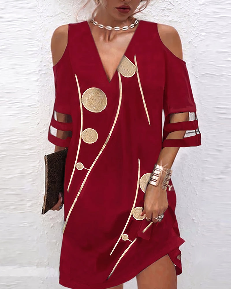 V-Neck Off-Shoulder Lace-Panel Dress