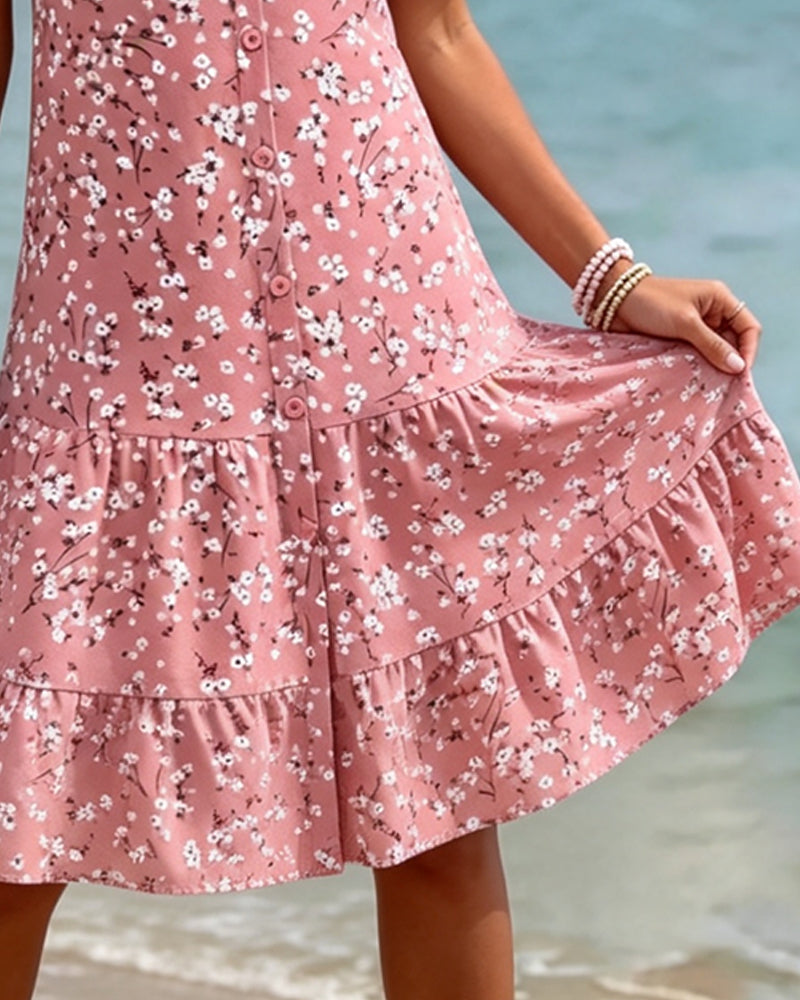 Floral V-Neck Tiered Dress
