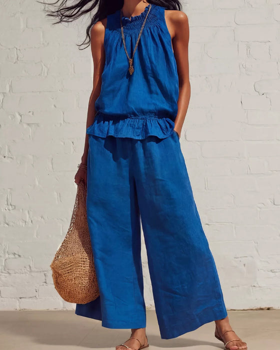 Sleeveless Ruffle Wide-Leg Pants Set