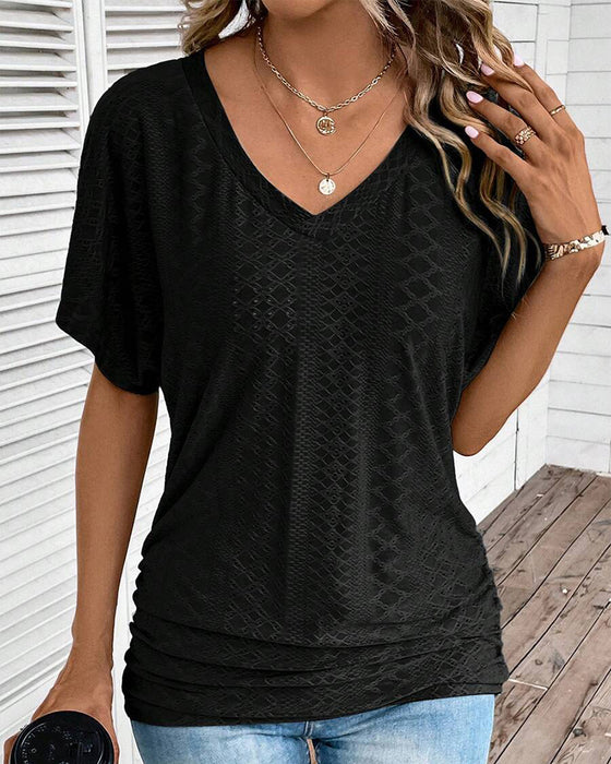 V-Neck Solid Color Casual T-Shirt