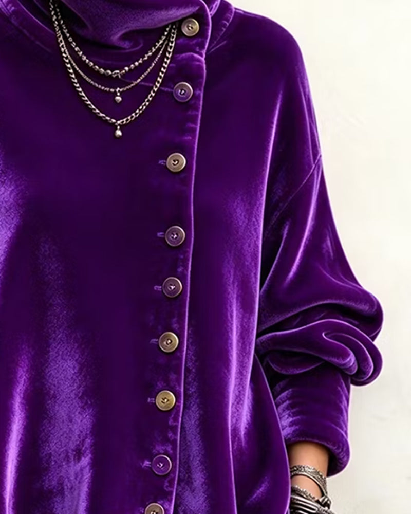Stand Collar Diagonal Button Irregular Top