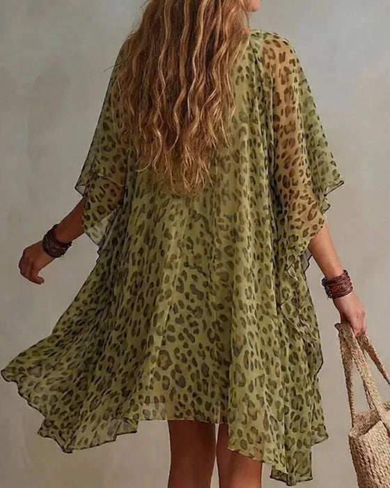 Irregular V-Neck Leopard Dress