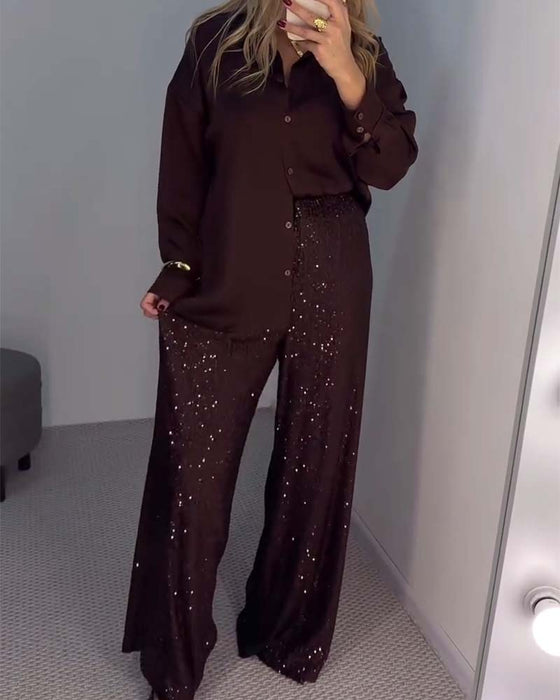Casual Sequined Wide-leg Pants