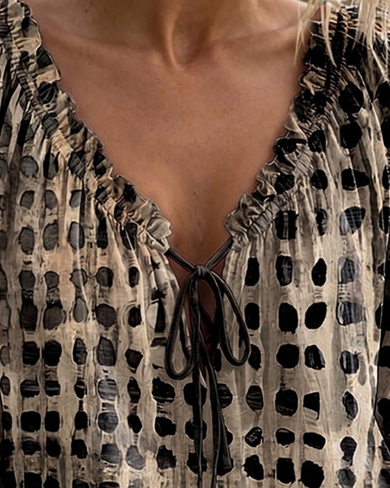 Polka Dot Lace Up Blouse