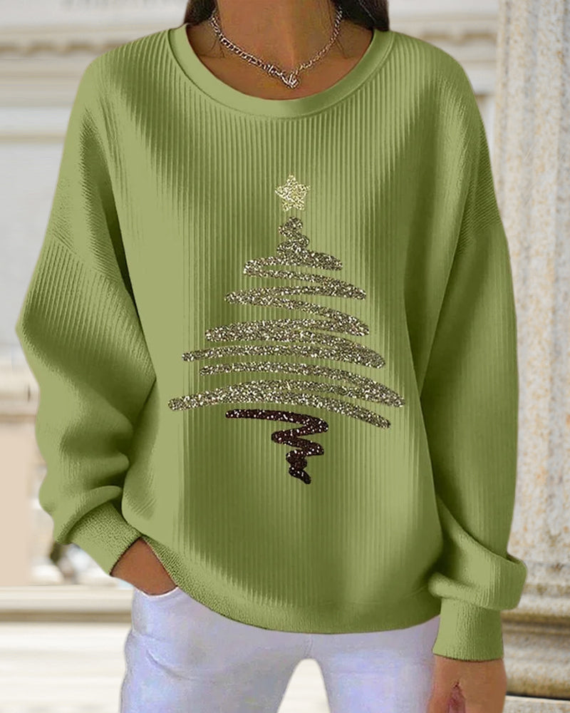 Loose Pitted Christmas Print Sweatshirt