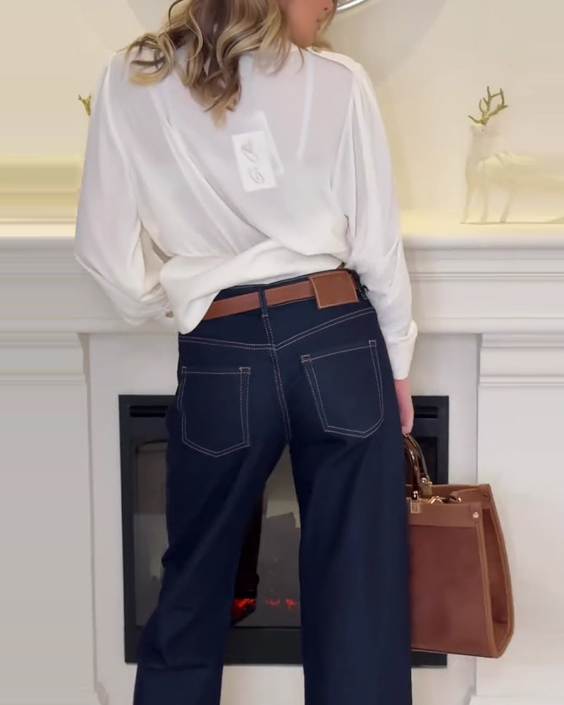 Solid Color Elegant Suit Collar Top