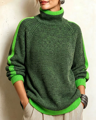 Turtleneck Contrast Raglan Sleeve Pullover