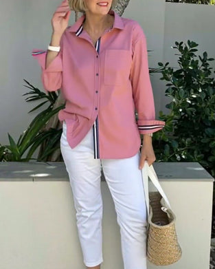 Long-Sleeved Button-Down Collared Pocket Shirt