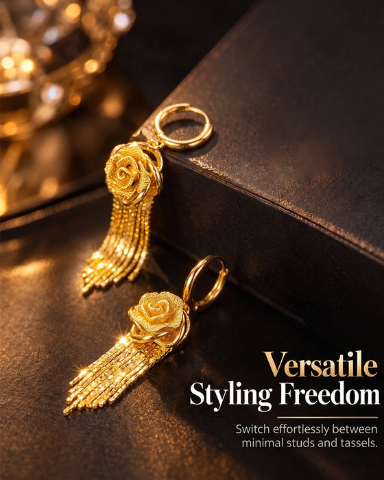 Gold Flower Tassel Earrings