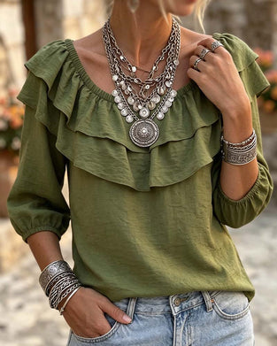 Double Layer Ruffle Three-Quarter Sleeve Blouse