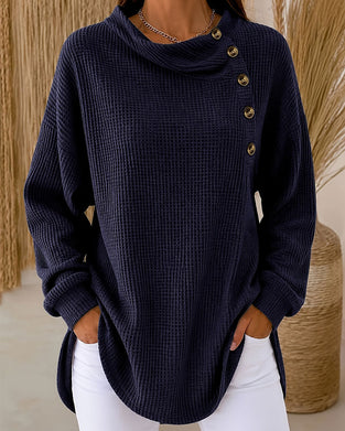 Stylish Asymmetric Button Long Sleeve Top