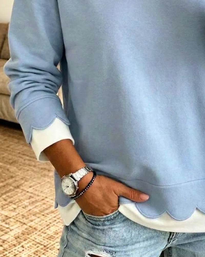 Scallop Trim Fake Two-Piece Sweatshirt