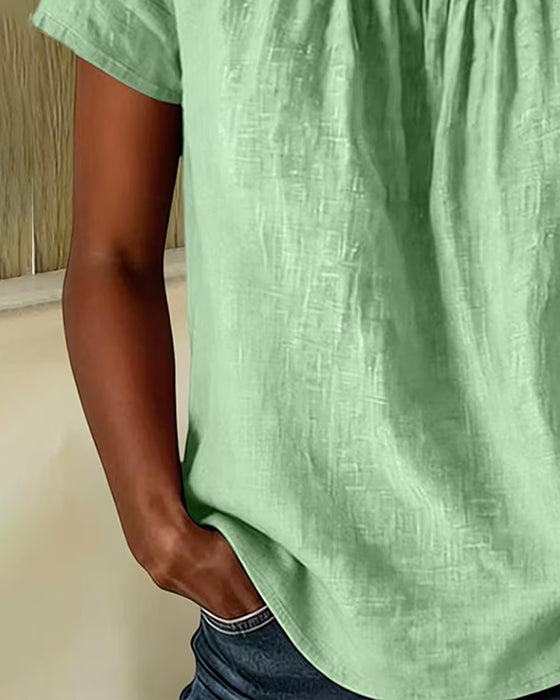 Square Neck Shirred Short Sleeve Blouse