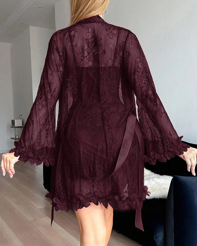 Lace Cover-Up Spaghetti Strap Lace Trim Pajama Dress