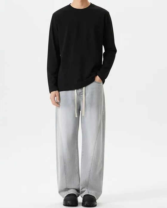 Men's Crew Neck Long-Sleeve Slit T-Shirt