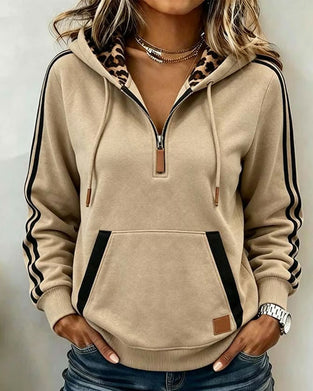 Half-Zip Leopard Print Hoodie