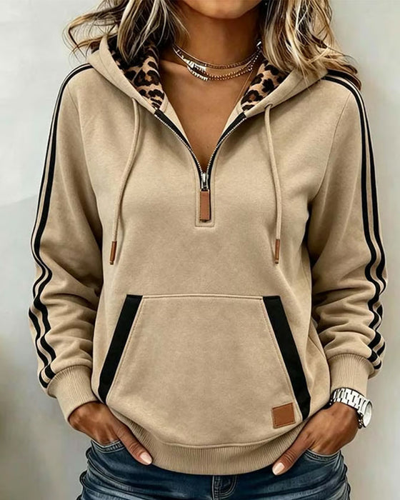 Half-Zip Leopard Print Hoodie