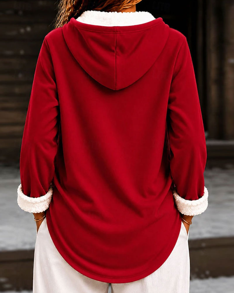 Hooded Holiday Print Relaxed Hoodie