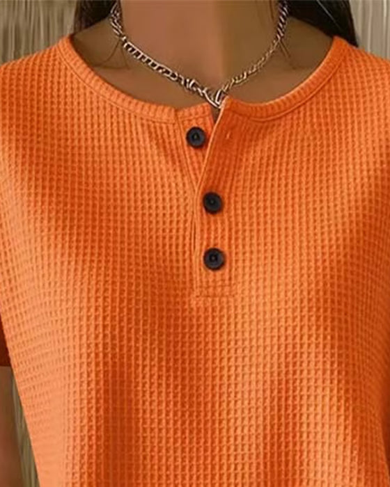 Button-Down V-Neck Casual T-Shirt