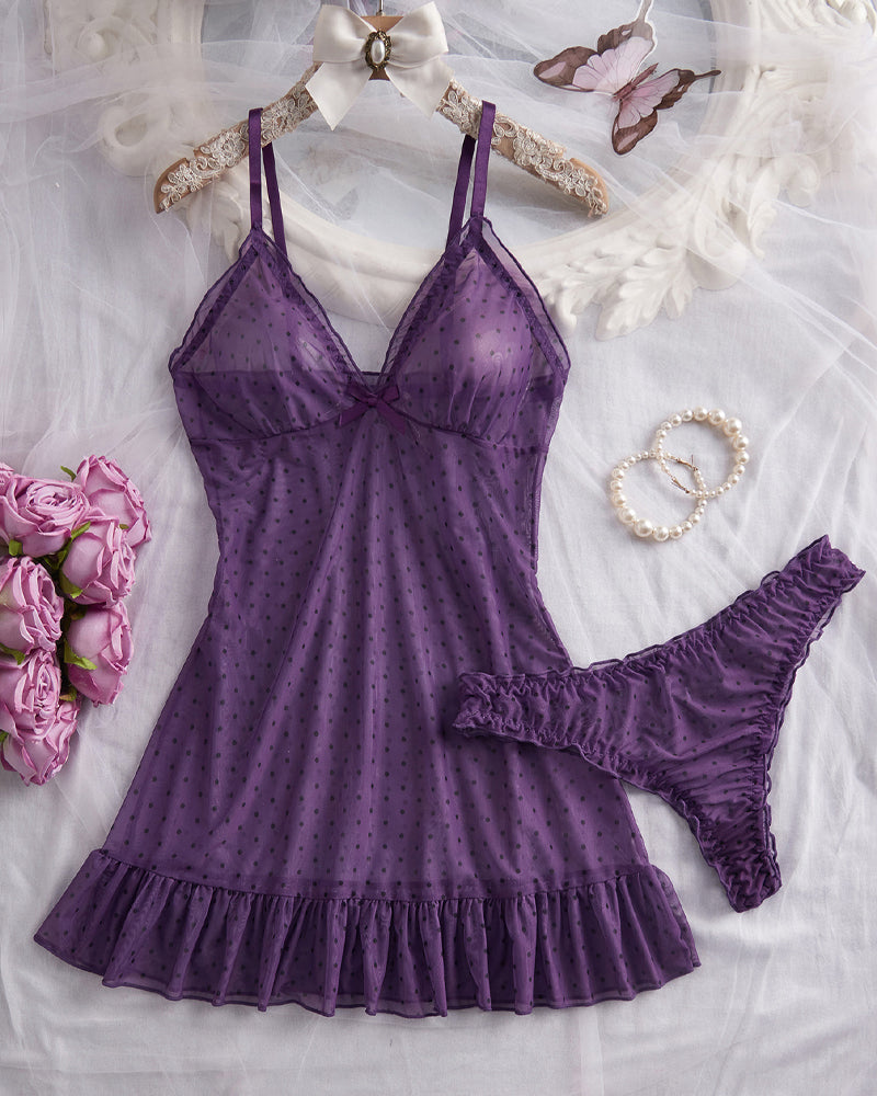 Polka Dot Mesh Sleep Dress Set