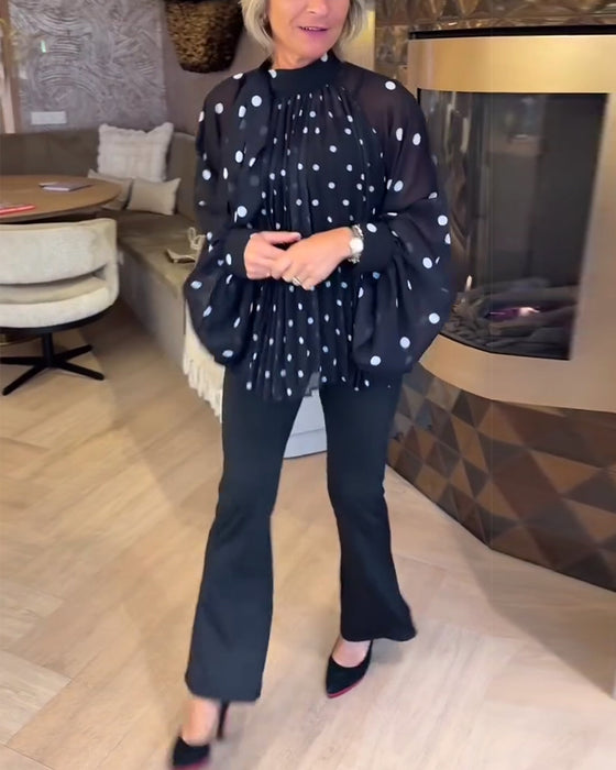 Lantern Sleeve Long-Sleeved Ribbon Blouse