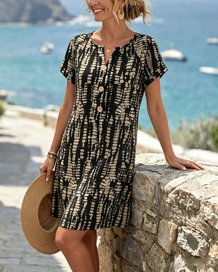 Contrast Color Short-Sleeved A-Hem Dress