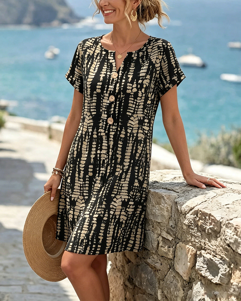 Contrast Color Short-Sleeved A-Hem Dress