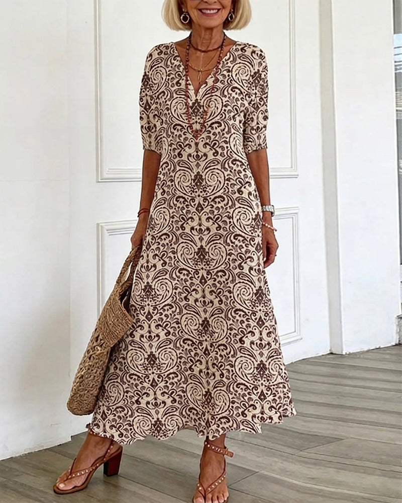 Vintage Floral V-Neck Maxi Dress