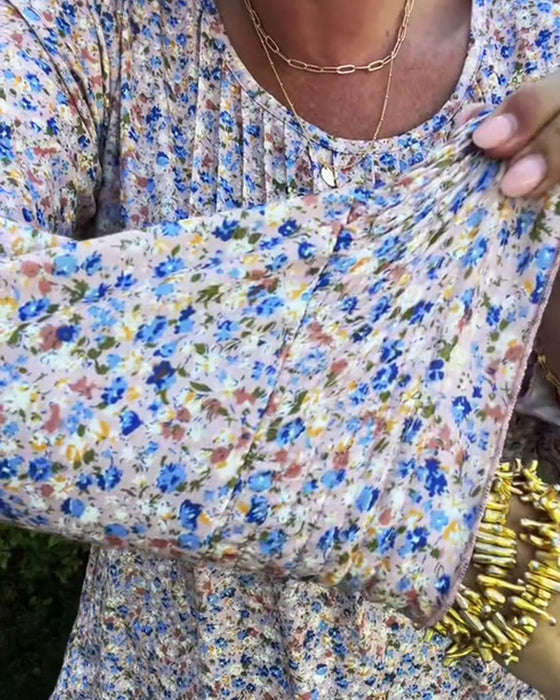 Puff Sleeve Floral Pleated Top
