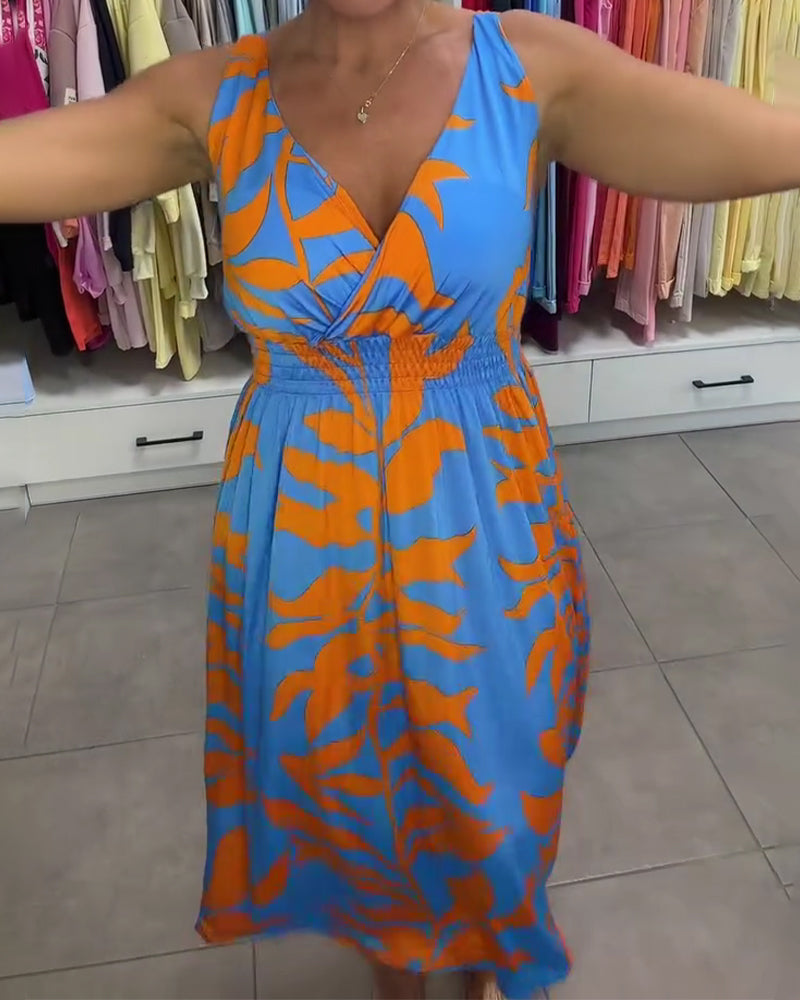 Sleeveless V-Neck Elastic Waist Cross Over Dress