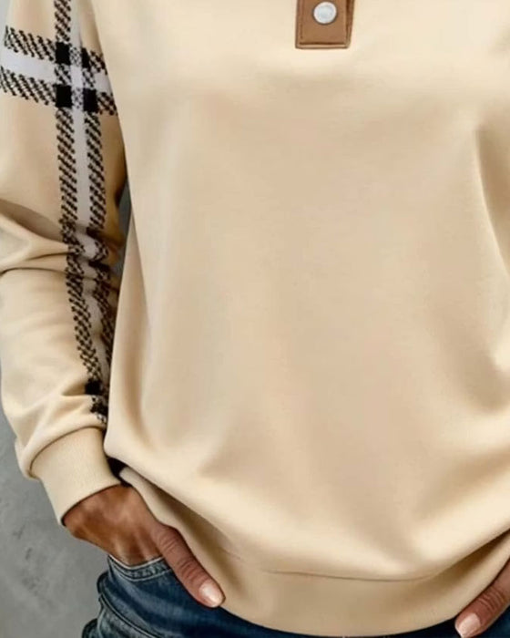 Turtleneck Button Striped Long Sleeve Sweatshirt