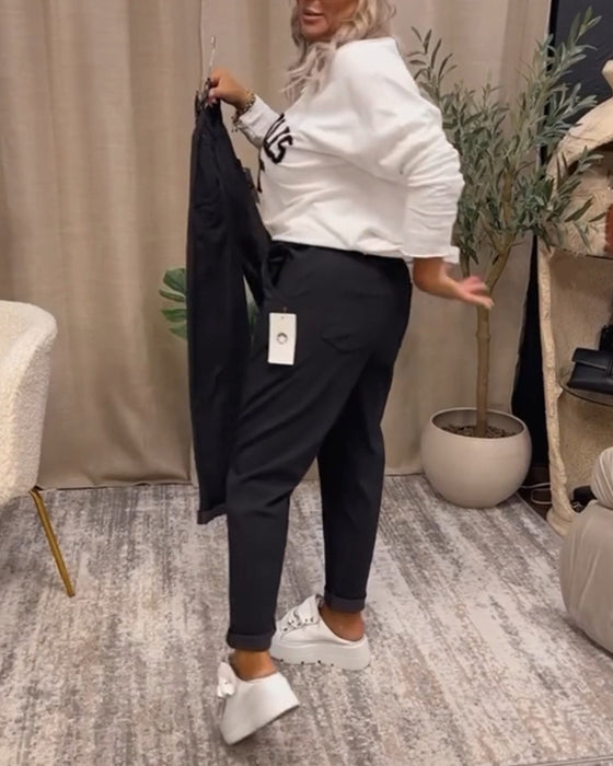 Letter print v-neck casual sweatshirt