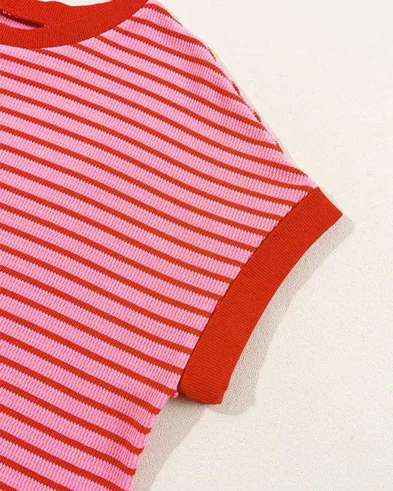 Crewneck Color Block Stripe Short Sleeve T-Shirt