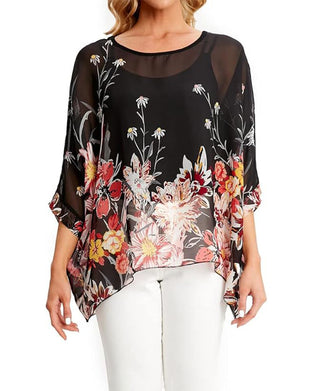 Three-Quarter Sleeve Loose Printed Irregular Blouse