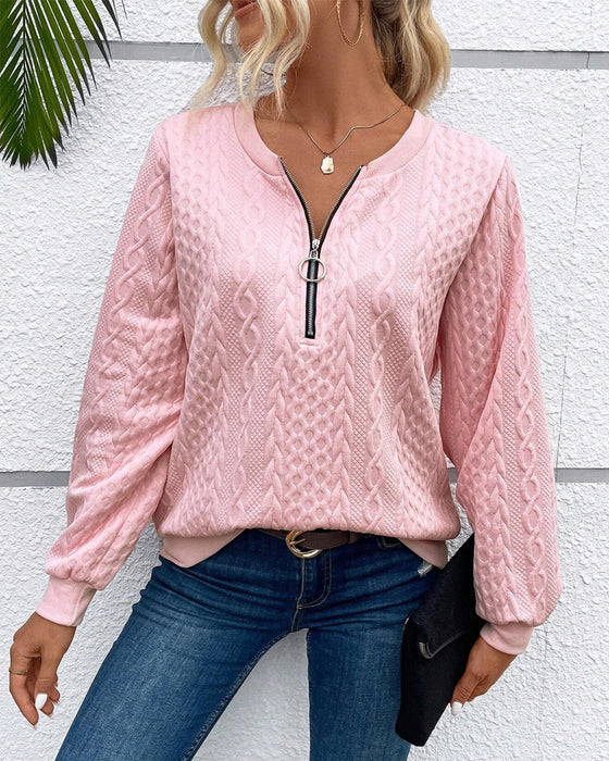 Casual solid color long sleeve zipper sweatshirt