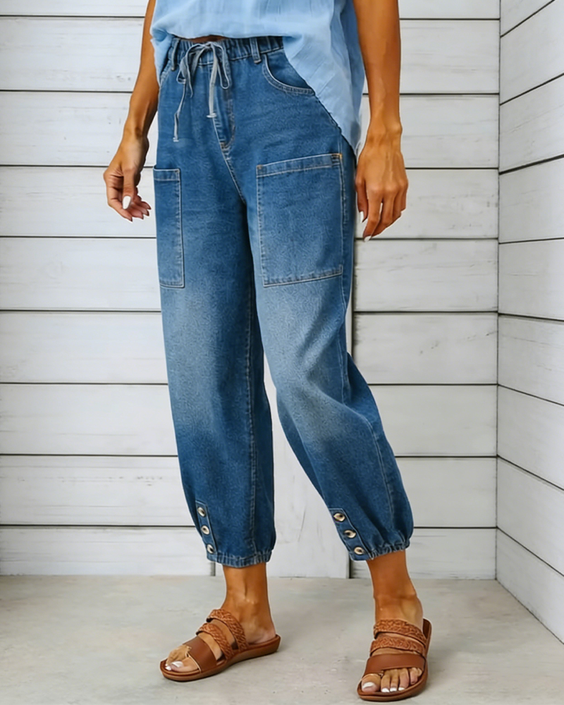 Elastic Waist Multi-Pocket Jogger Jeans