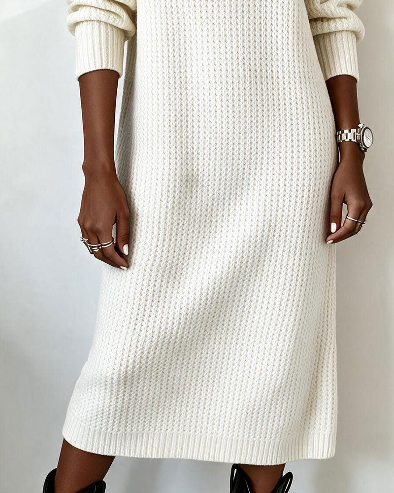 Half-Zip Turtleneck Solid Color Sweater Dress