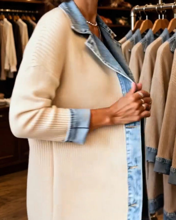 Lapel Button Front Denim Panel Coat