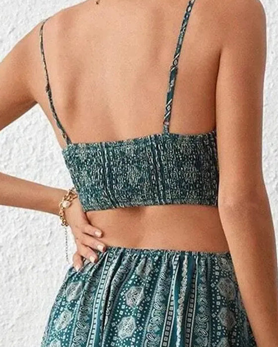 Ethnic Print Hollow Out Slit Strappy Long Dress