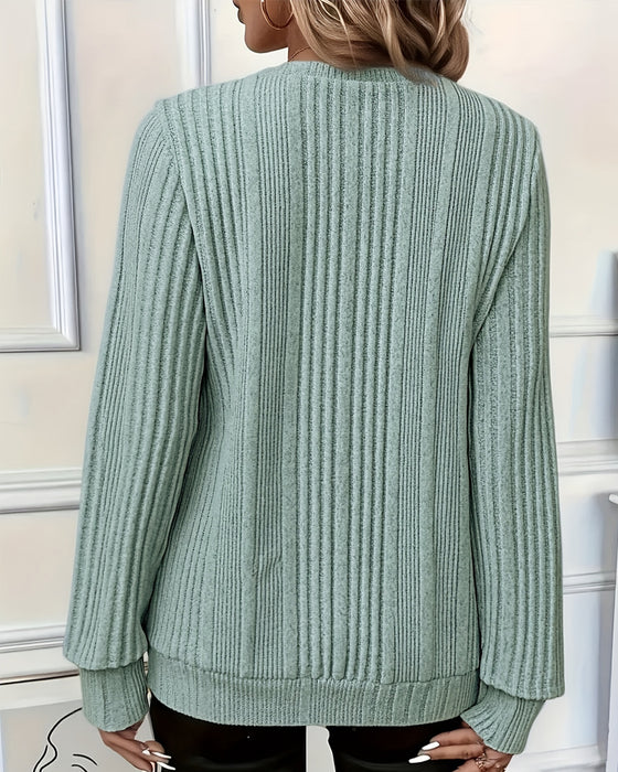 Vertical Ribbed Half-Zip Top