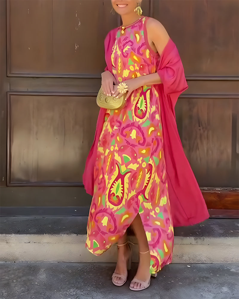 Sleeveless Long Dress With Long Cardigan Set
