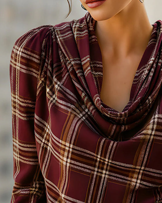 Plaid Long-Sleeved Collared Top
